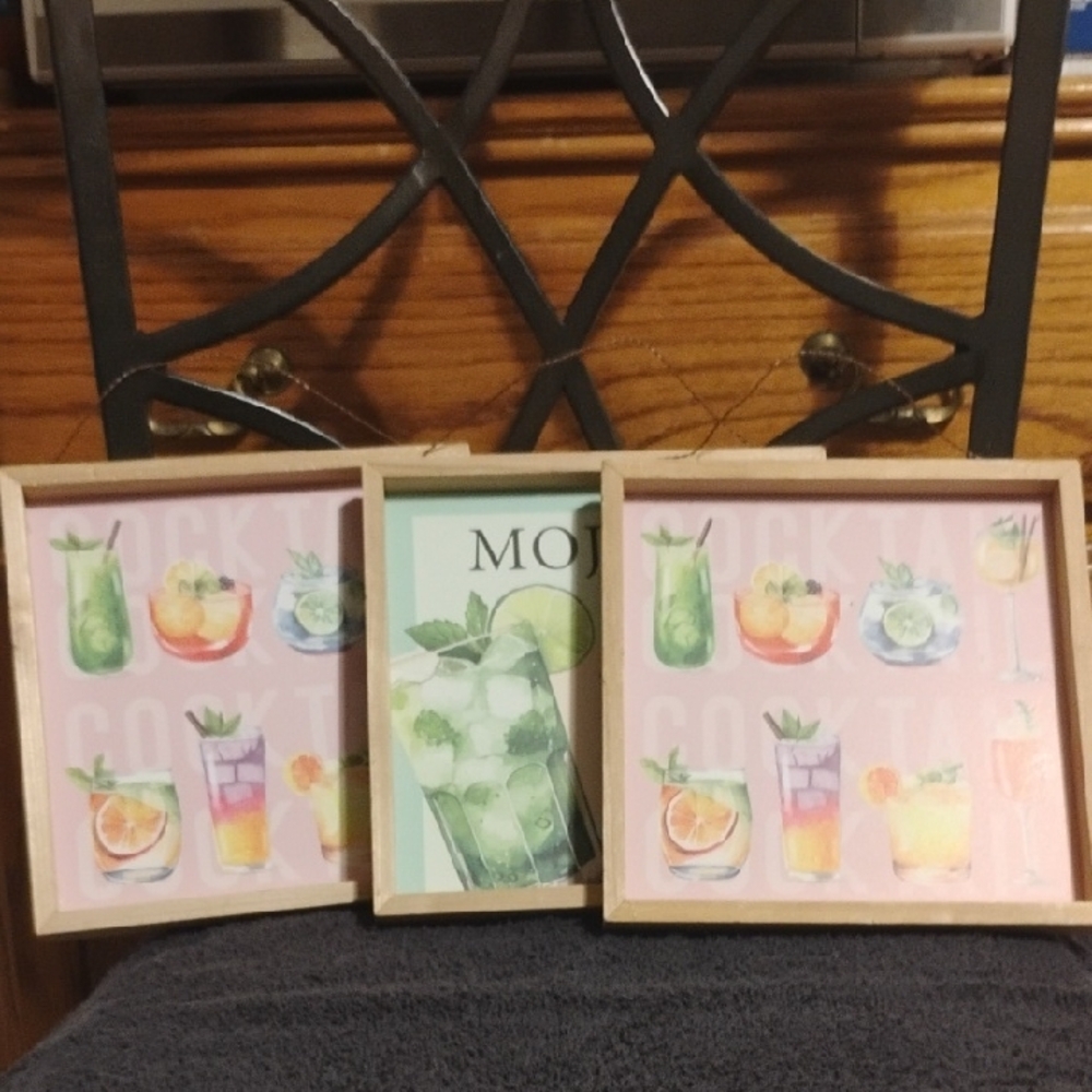 🍹 Bar/Cocktail Theme Wall Art – Set of 3 🍸